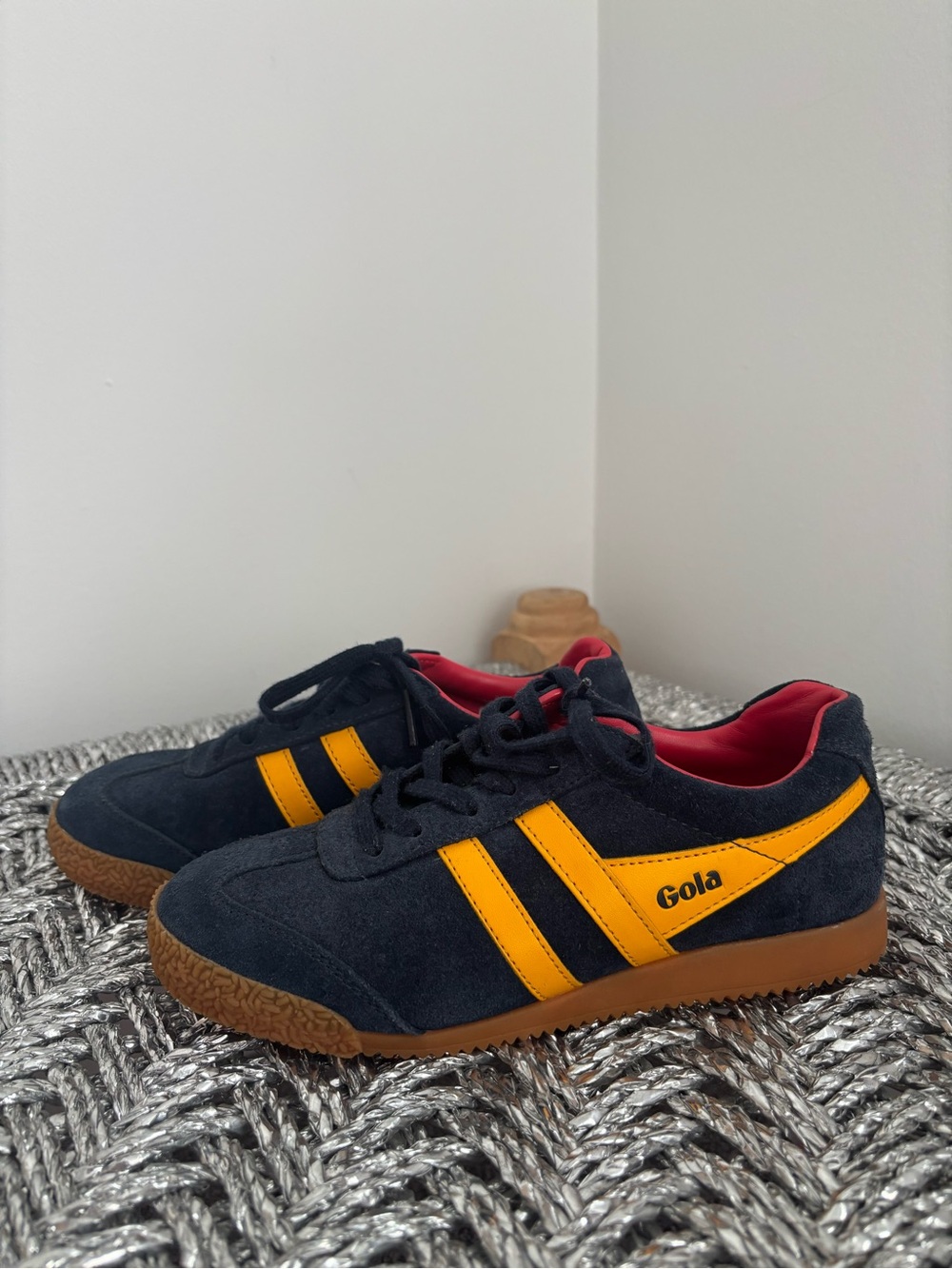 Gola Navy Suede Sneakers with Yellow Stripes